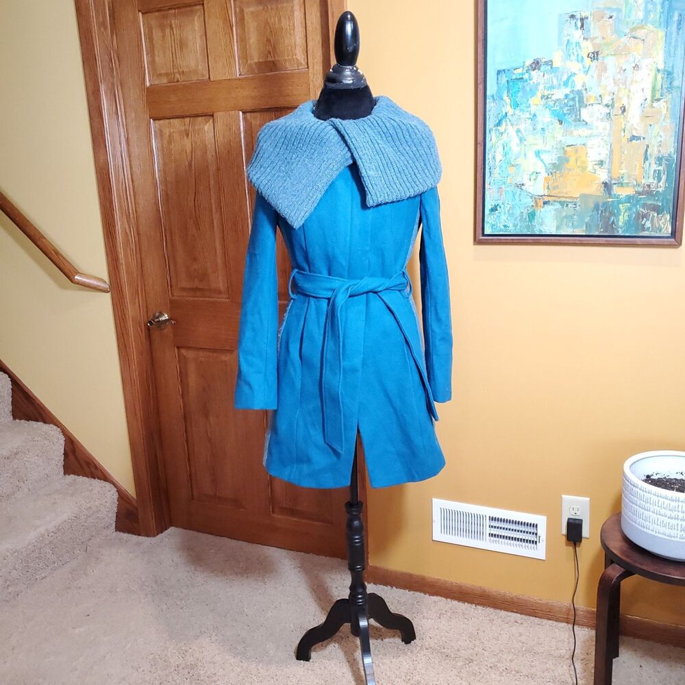Elevenses Women’s Sz 8 Judith Blue Trench Coat Peacoat Belted Anthropologie